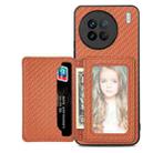 For vivo X90 Carbon Fiber Magnetic Card Bag Phone Case(Brown) - 1