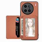 For vivo X90 Pro Carbon Fiber Magnetic Card Bag Phone Case(Brown) - 1