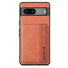 For Google Pixel 7A Carbon Fiber Magnetic Card Bag Phone Case(Brown) - 1
