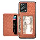 For Redmi Note 12 5G Carbon Fiber Magnetic Card Bag Phone Case(Brown) - 1