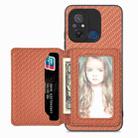 For Redmi 12C Carbon Fiber Magnetic Card Bag Phone Case(Brown) - 1