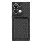 For OPPO Reno9 Carbon Fiber Leather Card Magsafe Phone Case(Black) - 1