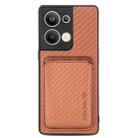 For OPPO Reno9 Carbon Fiber Leather Card Magsafe Phone Case(Brown) - 1