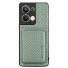 For OPPO Reno9 Carbon Fiber Leather Card Magsafe Phone Case(Green) - 1
