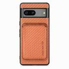 For Google Pixel 7 Carbon Fiber Leather Card Magsafe Phone Case(Brown) - 1