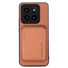 For Xiaomi 14 Carbon Fiber Leather Card Magnetic Phone Case(Brown) - 1