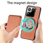 For Xiaomi 15 Carbon Fiber Leather Card Magnetic Phone Case(Brown) - 3