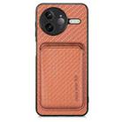 For Redmi K80 Pro / Poco F7 Ultra Carbon Fiber Leather Card Magnetic Phone Case(Brown) - 1