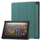 For Amazon Fire HD 10 2023 ENKAY ENKAY Tri-fold Custer Texture Leather Smart Tablet Case(Dark Green) - 1
