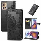 For Motorola Moto Edge 30 Fusion Mandala Flower Embossed Leather Phone Case(Black) - 1