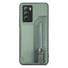 For vivo T1 Carbon Fiber Horizontal Flip Zipper Wallet Phone Case(Green) - 1