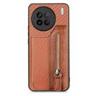 For vivo X90 Carbon Fiber Horizontal Flip Zipper Wallet Phone Case(Brown) - 1