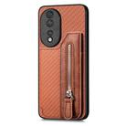 For Honor 80 Carbon Fiber Horizontal Flip Zipper Wallet Phone Case(Brown) - 2