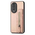 For Honor 80 Carbon Fiber Horizontal Flip Zipper Wallet Phone Case(Khaki) - 2