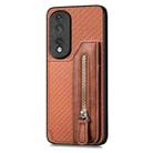 For Honor 80 Pro Carbon Fiber Horizontal Flip Zipper Wallet Phone Case(Brown) - 2