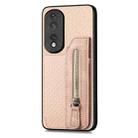 For Honor 80 Pro Carbon Fiber Horizontal Flip Zipper Wallet Phone Case(Khaki) - 2