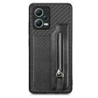 For Redmi Note 12 5G Carbon Fiber Horizontal Flip Zipper Wallet Phone Case(Black) - 1