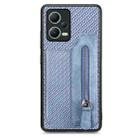 For Redmi Note 12 5G Carbon Fiber Horizontal Flip Zipper Wallet Phone Case(Blue) - 1