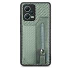 For Redmi Note 12 5G Carbon Fiber Horizontal Flip Zipper Wallet Phone Case(Green) - 1