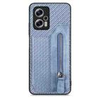 For Redmi Note 11T Pro 5G Carbon Fiber Horizontal Flip Zipper Wallet Phone Case(Blue) - 1