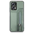 For Redmi Note 11T Pro 5G Carbon Fiber Horizontal Flip Zipper Wallet Phone Case(Green) - 1