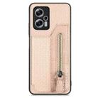 For Redmi Note 11T Pro 5G Carbon Fiber Horizontal Flip Zipper Wallet Phone Case(Khaki) - 1
