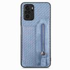For Redmi Note 10 4G Carbon Fiber Horizontal Flip Zipper Wallet Phone Case(Blue) - 1