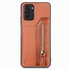 For Redmi Note 10 4G Carbon Fiber Horizontal Flip Zipper Wallet Phone Case(Brown) - 1