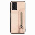 For Redmi Note 10 4G Carbon Fiber Horizontal Flip Zipper Wallet Phone Case(Khaki) - 1