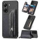 For Xiaomi Poco X7 Pro Carbon Fiber Horizontal Flip Zipper Wallet Phone Case(Black) - 1
