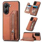 For Xiaomi Poco X7 Pro Carbon Fiber Horizontal Flip Zipper Wallet Phone Case(Brown) - 1