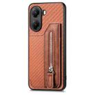 For Xiaomi Poco X7 Pro Carbon Fiber Horizontal Flip Zipper Wallet Phone Case(Brown) - 2