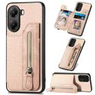 For Xiaomi Poco X7 Pro Carbon Fiber Horizontal Flip Zipper Wallet Phone Case(Khaki) - 1