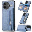 For Redmi K80 / Poco F7 Pro Carbon Fiber Horizontal Flip Zipper Wallet Phone Case(Blue) - 1