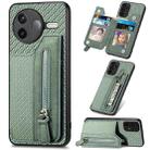 For Redmi K80 / Poco F7 Pro Carbon Fiber Horizontal Flip Zipper Wallet Phone Case(Green) - 1