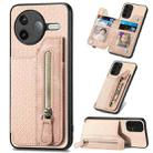 For Redmi K80 / Poco F7 Pro Carbon Fiber Horizontal Flip Zipper Wallet Phone Case(Khaki) - 1