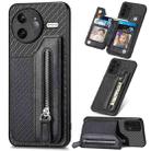 For Redmi K80 Pro / Poco F7 Ultra Carbon Fiber Horizontal Flip Zipper Wallet Phone Case(Black) - 1
