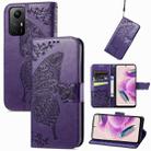 For Xiaomi Redmi Note 12S Butterfly Love Flower Embossed Leather Phone Case(Dark Purple) - 1