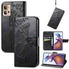 For Motorola Moto Edge 30 Fusion Butterfly Love Flower Embossed Leather Phone Case(Black) - 1
