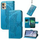 For Motorola Moto Edge 30 Fusion Butterfly Love Flower Embossed Leather Phone Case(Blue) - 1