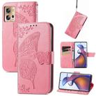 For Motorola Moto Edge 30 Fusion Butterfly Love Flower Embossed Leather Phone Case(Pink) - 1