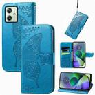 For Motorola Moto G54 5G Butterfly Love Flower Embossed Leather Phone Case(Blue) - 1