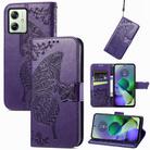 For Motorola Moto G54 5G Butterfly Love Flower Embossed Leather Phone Case(Dark Purple) - 1