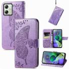 For Motorola Moto G54 5G Butterfly Love Flower Embossed Leather Phone Case(Light Purple) - 1