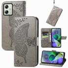 For Motorola Moto G54 5G Butterfly Love Flower Embossed Leather Phone Case(Gray) - 1