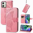 For Motorola Moto G54 5G Butterfly Love Flower Embossed Leather Phone Case(Pink) - 1