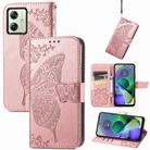 For Motorola Moto G54 5G Butterfly Love Flower Embossed Leather Phone Case(Rose Pink) - 1