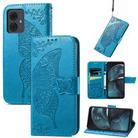 For Motorola Moto  G14 Butterfly Love Flower Embossed Leather Phone Case(Blue) - 1