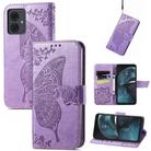 For Motorola Moto  G14 Butterfly Love Flower Embossed Leather Phone Case(Light Purple) - 1