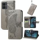 For Motorola Moto  G14 Butterfly Love Flower Embossed Leather Phone Case(Gray) - 1